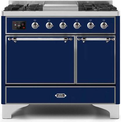 ILVE Majestic 40 Inch Dual Fuel Range Burner Top 6 Burners+Fry Top - UMD10FDQNS3