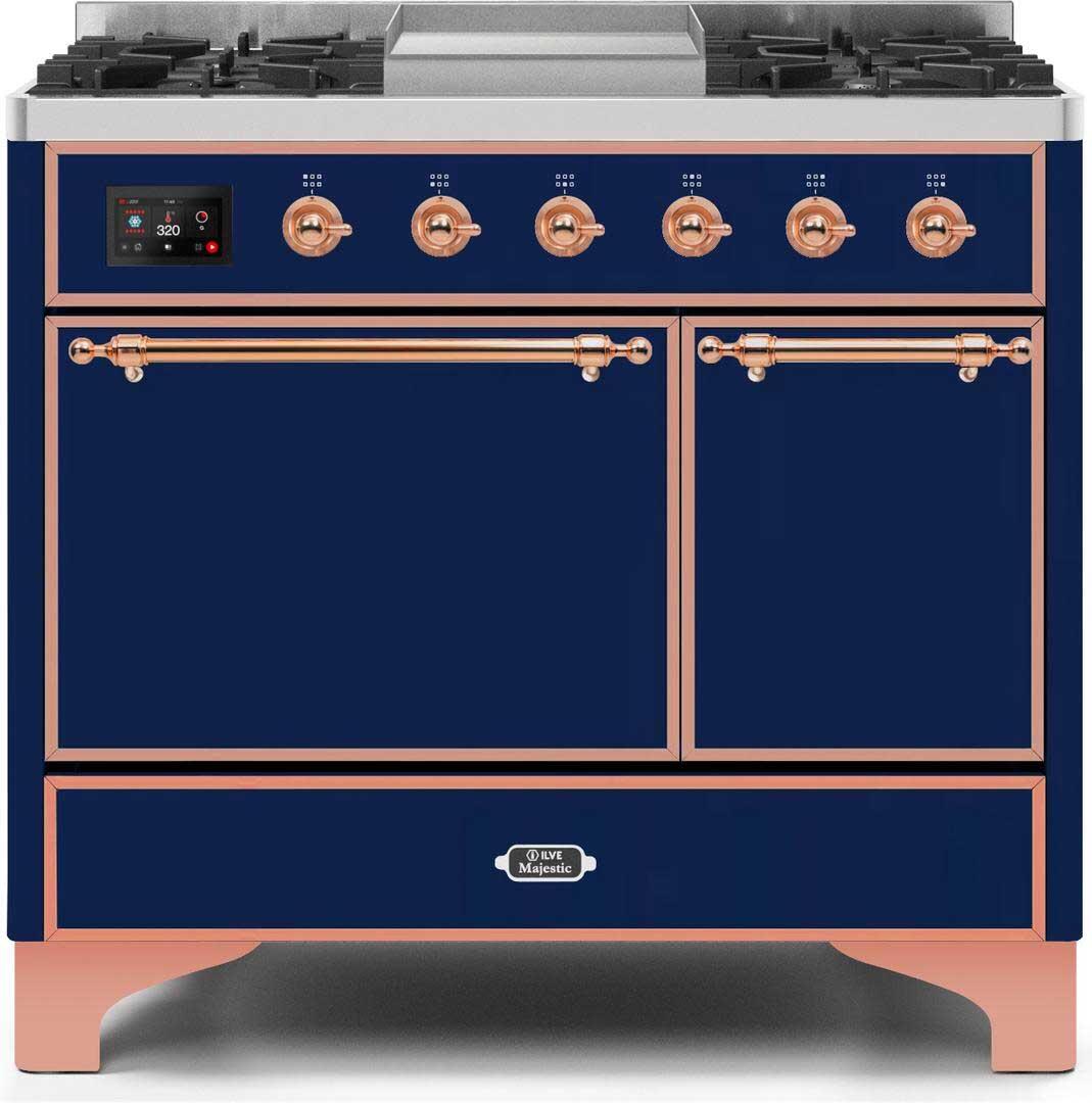 ILVE Majestic 40 Inch Dual Fuel Range Burner Top 6 Burners+Fry Top - UMD10FDQNS3