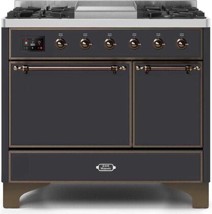 ILVE Majestic 40 Inch Dual Fuel Range Burner Top 6 Burners+Fry Top - UMD10FDQNS3