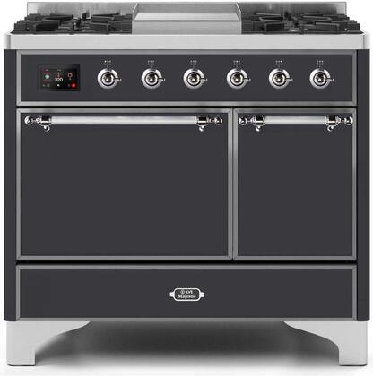ILVE Majestic 40 Inch Dual Fuel Range Burner Top 6 Burners+Fry Top - UMD10FDQNS3