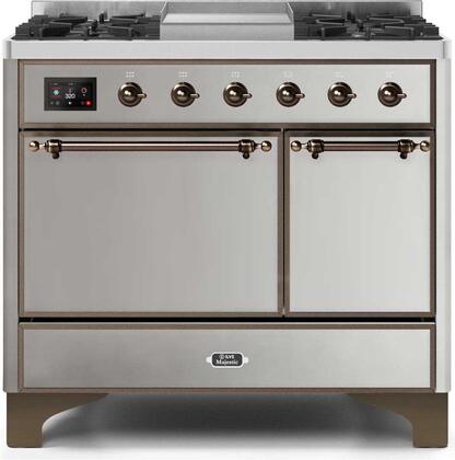 ILVE Majestic 40 Inch Dual Fuel Range Burner Top 6 Burners+Fry Top - UMD10FDQNS3