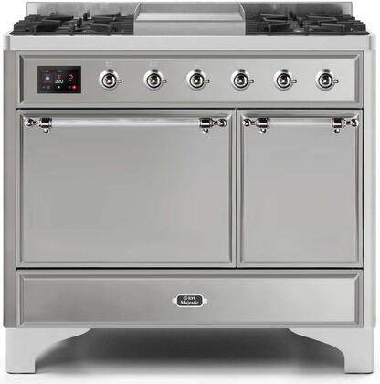 ILVE Majestic 40 Inch Dual Fuel Range Burner Top 6 Burners+Fry Top - UMD10FDQNS3