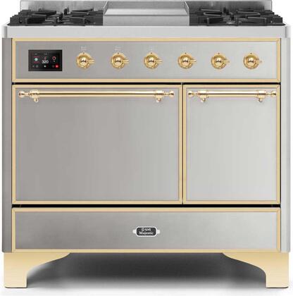 ILVE Majestic 40 Inch Dual Fuel Range Burner Top 6 Burners+Fry Top - UMD10FDQNS3