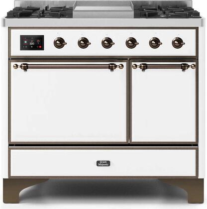 ILVE Majestic 40 Inch Dual Fuel Range Burner Top 6 Burners+Fry Top - UMD10FDQNS3