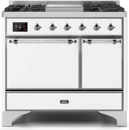 ILVE Majestic 40 Inch Dual Fuel Range Burner Top 6 Burners+Fry Top - UMD10FDQNS3