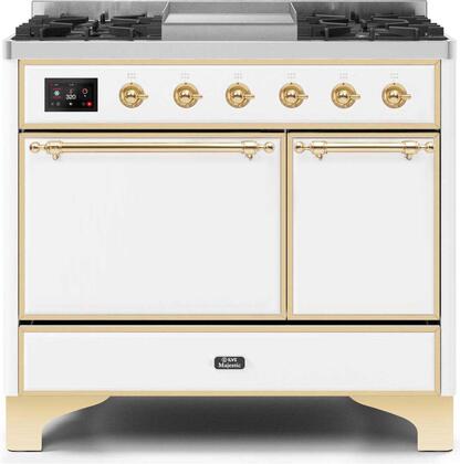 ILVE Majestic 40 Inch Dual Fuel Range Burner Top 6 Burners+Fry Top - UMD10FDQNS3