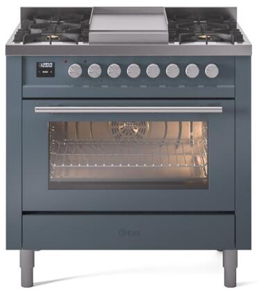 ILVE Professional Plus 36 Inch Dual Fuel Range Burner Top 6 Burners+Fry Top - UP36FWMP
