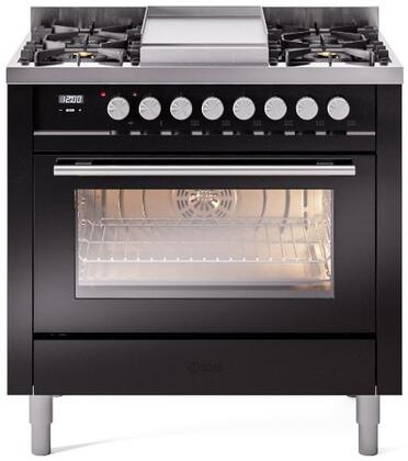 ILVE Professional Plus 36 Inch Dual Fuel Range Burner Top 6 Burners+Fry Top - UP36FWMP
