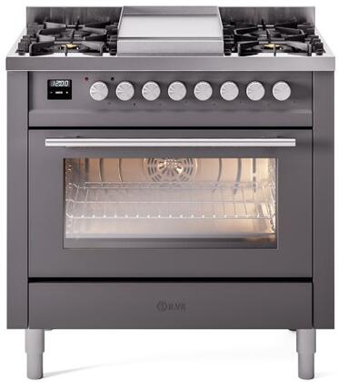 ILVE Professional Plus 36 Inch Dual Fuel Range Burner Top 6 Burners+Fry Top - UP36FWMP