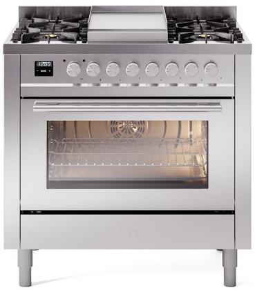 ILVE Professional Plus 36 Inch Dual Fuel Range Burner Top 6 Burners+Fry Top - UP36FWMP