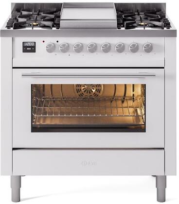 ILVE Professional Plus 36 Inch Dual Fuel Range Burner Top 6 Burners+Fry Top UP36FWMPWHLP