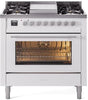ILVE Professional Plus 36 Inch Dual Fuel Range Burner Top 6 Burners+Fry Top UP36FWMPWHLP