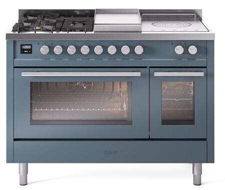 ILVE Professional Plus 48 Inch Dual Fuel Range Burner Top 5 Burners+Fry Top+Coup de Feu - UP48FSWMP