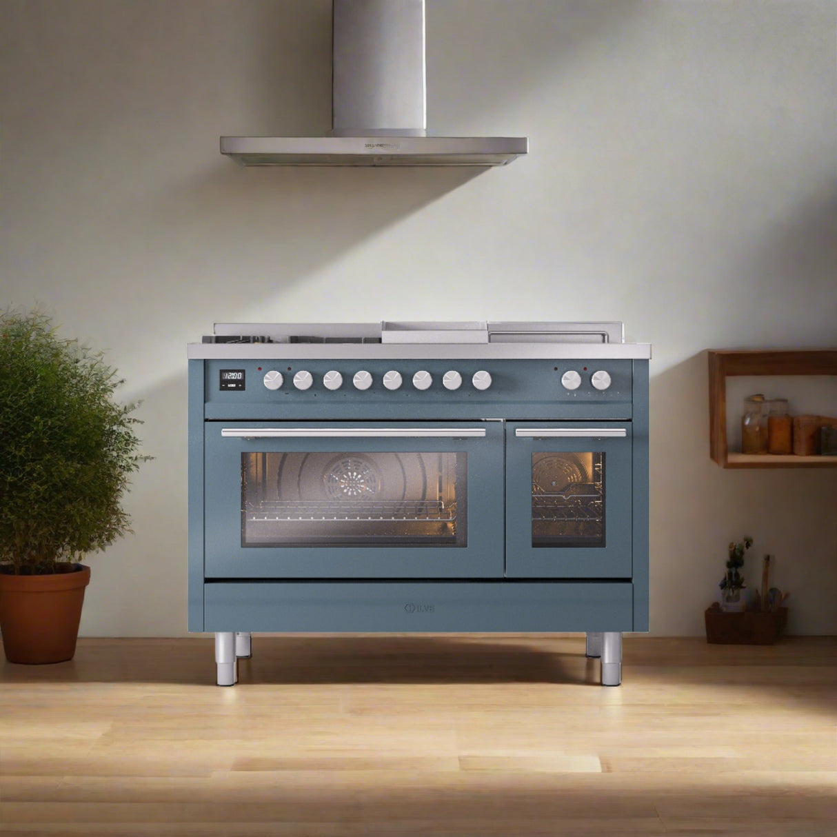 ILVE Professional Plus II 48" Dual Fuel Range with 5 Sealed Burners Griddle French Top Triple Glass Door UP48FSWMP