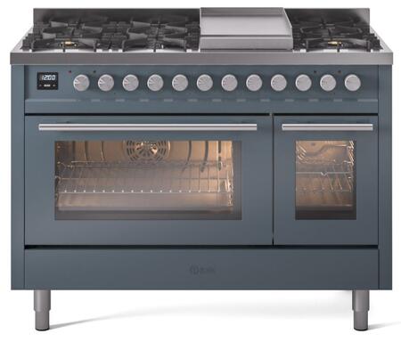 ILVE Professional Plus 48 Inch Dual Fuel Range Burner Top 8 Burners+Fry Top - UP48FWMP