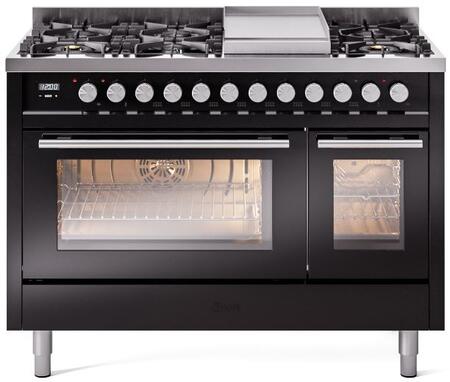 ILVE Professional Plus 48 Inch Dual Fuel Range Burner Top 8 Burners+Fry Top - UP48FWMP