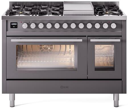ILVE Professional Plus 48 Inch Dual Fuel Range Burner Top 8 Burners+Fry Top - UP48FWMP