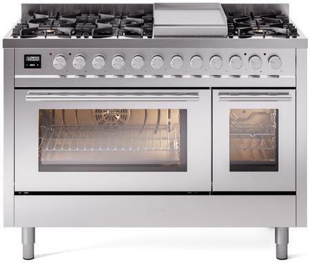 ILVE Professional Plus 48 Inch Dual Fuel Range Burner Top 8 Burners+Fry Top - UP48FWMP