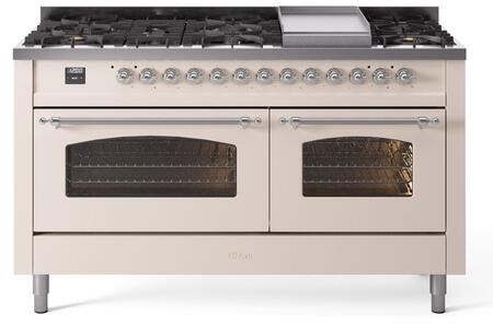 ILVE Nostalgie 60 Inch Dual Fuel Range Burner Top 9 Burners+Fry Top - UP60FNMP