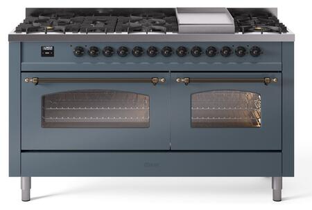 ILVE Nostalgie 60 Inch Dual Fuel Range Burner Top 9 Burners+Fry Top - UP60FNMP
