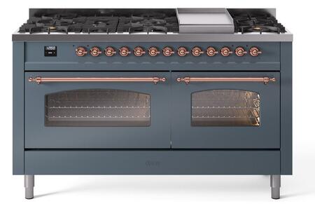 ILVE Nostalgie 60 Inch Dual Fuel Range Burner Top 9 Burners+Fry Top - UP60FNMP