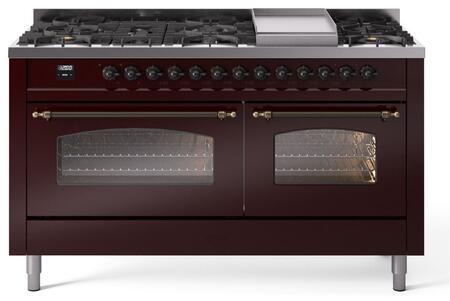 ILVE Nostalgie 60 Inch Dual Fuel Range Burner Top 9 Burners+Fry Top - UP60FNMP