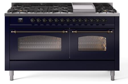 ILVE Nostalgie 60 Inch Dual Fuel Range Burner Top 9 Burners+Fry Top - UP60FNMP