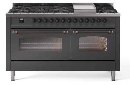ILVE Nostalgie 60 Inch Dual Fuel Range Burner Top 9 Burners+Fry Top - UP60FNMP