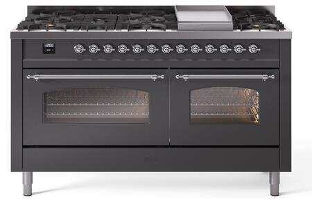 ILVE Nostalgie 60 Inch Dual Fuel Range Burner Top 9 Burners+Fry Top - UP60FNMP