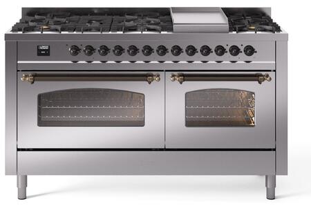 ILVE Nostalgie 60 Inch Dual Fuel Range Burner Top 9 Burners+Fry Top - UP60FNMP