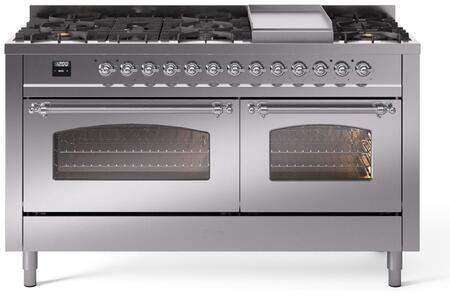 ILVE Nostalgie 60 Inch Dual Fuel Range Burner Top 9 Burners+Fry Top - UP60FNMP