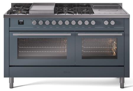 ILVE Professional Plus 60 Inch Dual Fuel Range Burner Top 7 Burners+Fry Top+Coup de Feu - UP60FSWMP