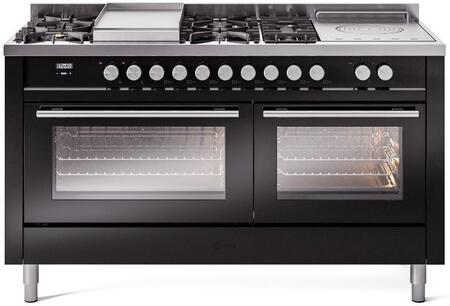 ILVE Professional Plus 60 Inch Dual Fuel Range Burner Top 7 Burners+Fry Top+Coup de Feu - UP60FSWMP