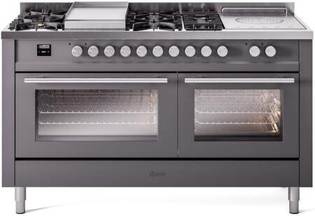 ILVE Professional Plus 60 Inch Dual Fuel Range Burner Top 7 Burners+Fry Top+Coup de Feu - UP60FSWMP