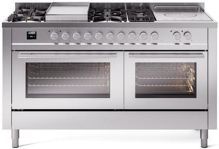 ILVE Professional Plus 60 Inch Dual Fuel Range Burner Top 7 Burners+Fry Top+Coup de Feu - UP60FSWMP
