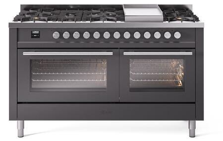ILVE Professional Plus 60 Inch Dual Fuel Range Burner Top 9 Burners+Fry Top - UP60FWMP