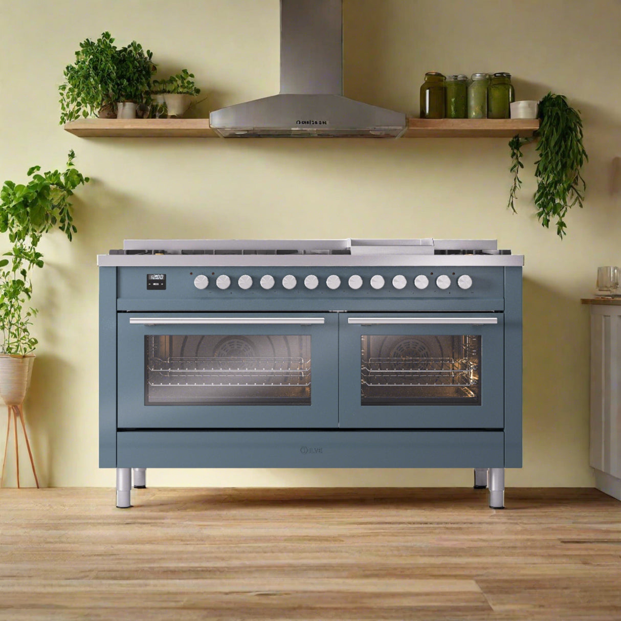 ILVE Professional Plus 60" Dual Fuel Range with 9 Sealed Burners w/Griddle Triple Glass Door UP60FWMP