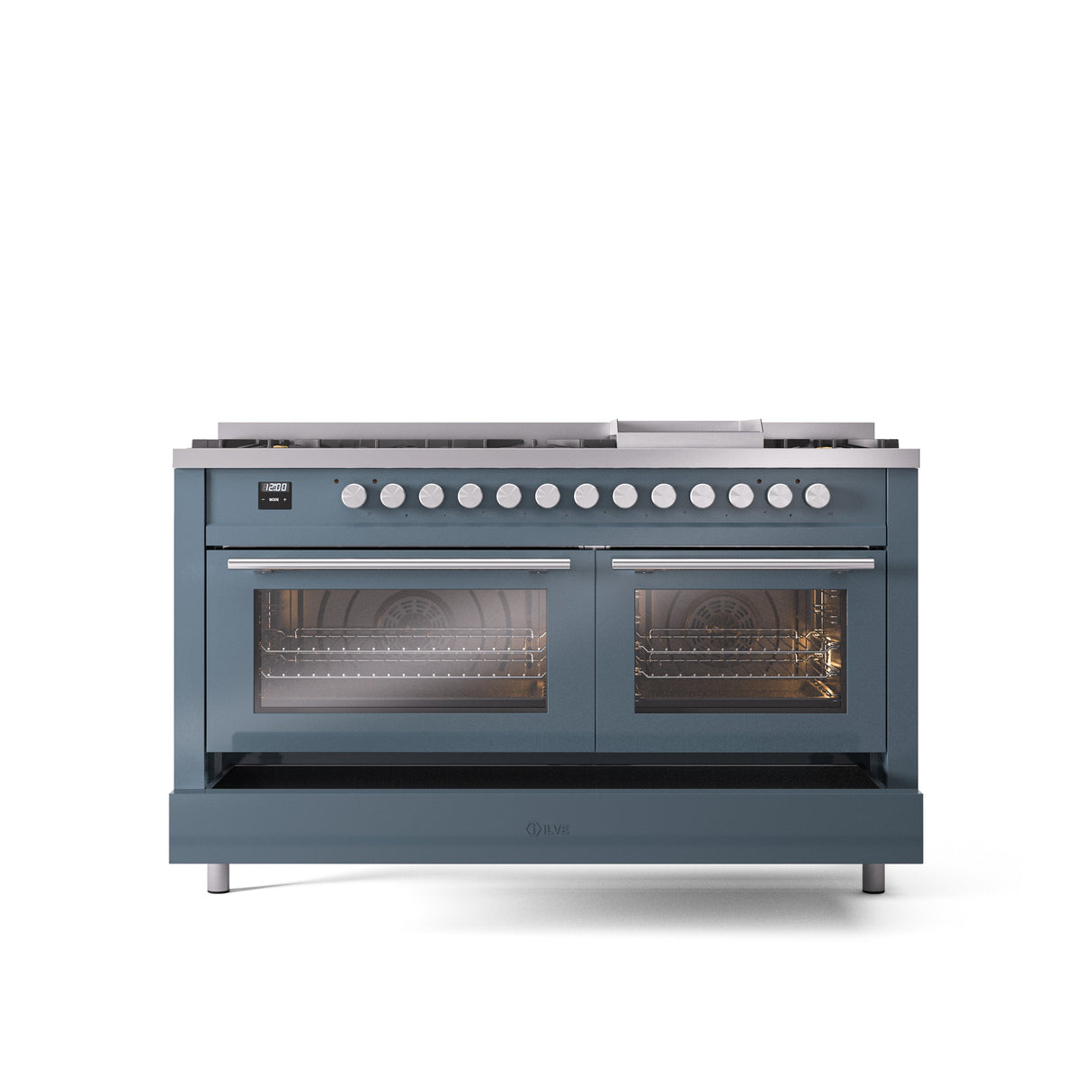 ILVE Professional Plus 60" Dual Fuel Range with 9 Sealed Burners w/Griddle Triple Glass Door UP60FWMP