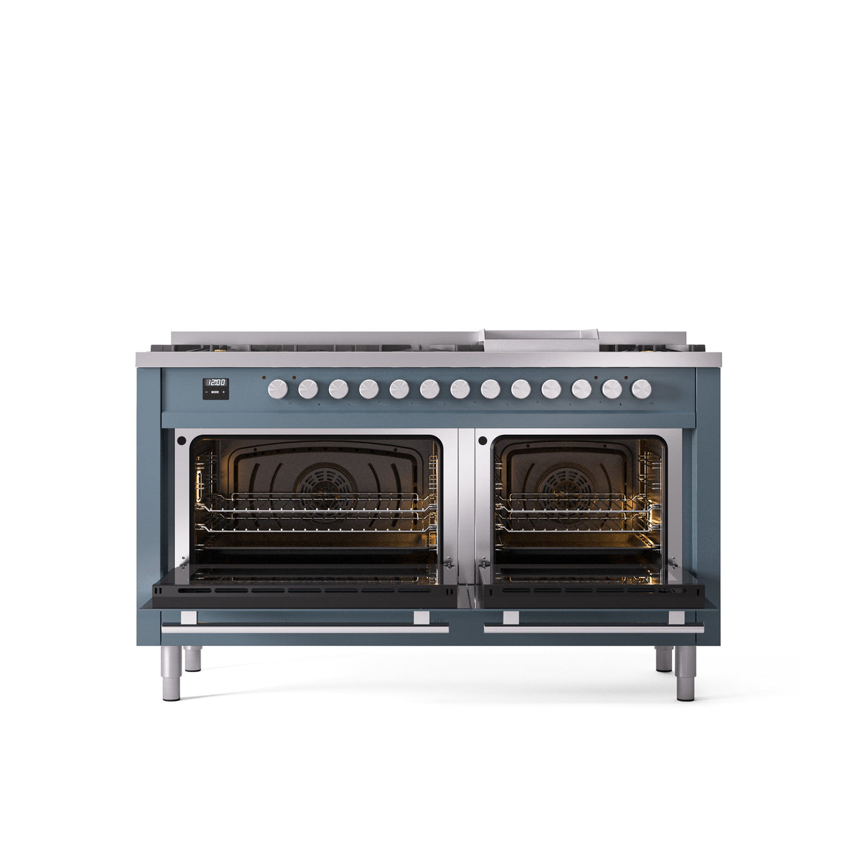 ILVE Professional Plus 60" Dual Fuel Range with 9 Sealed Burners w/Griddle Triple Glass Door - UP60FWMP