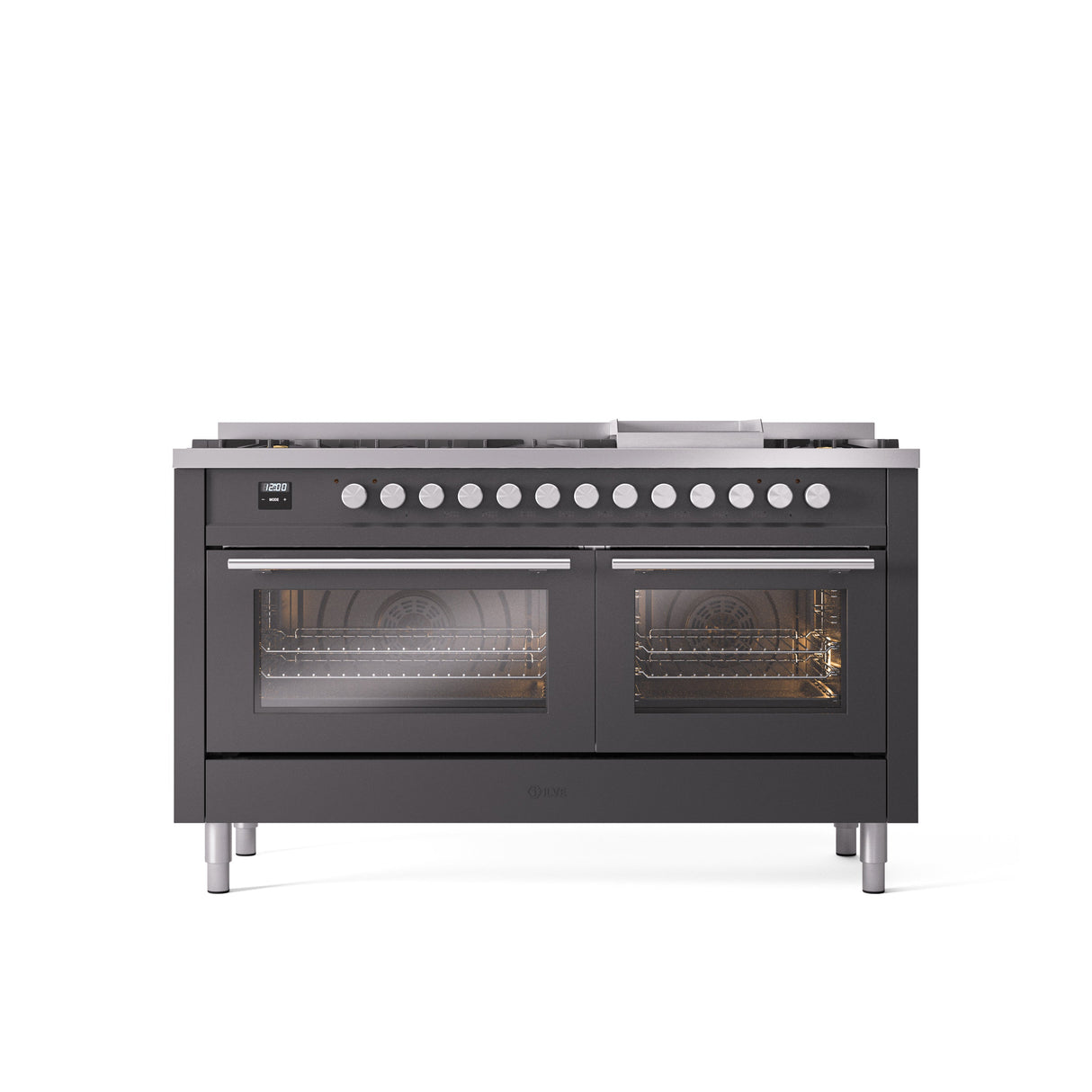 ILVE Professional Plus 60" Dual Fuel Range with 9 Sealed Burners w/Griddle Triple Glass Door UP60FWMP