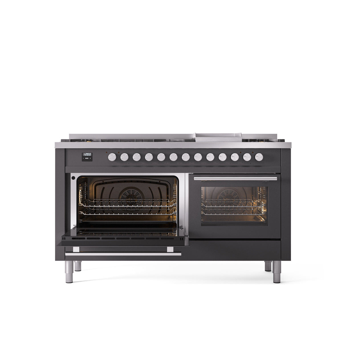 ILVE Professional Plus 60" Dual Fuel Range with 9 Sealed Burners w/Griddle Triple Glass Door - UP60FWMP