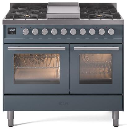 ILVE Professional Plus 40 Inch Dual Fuel Range Burner Top 6 Burners+Fry Top - UPD40FWMP
