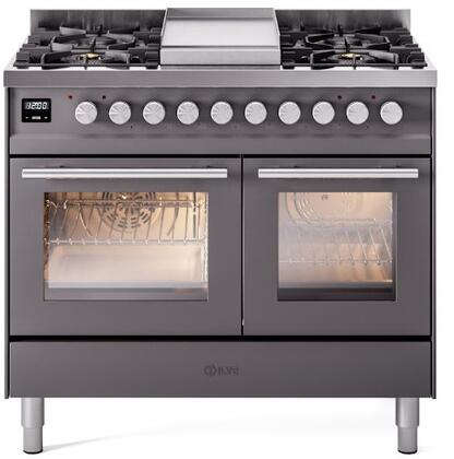 ILVE Professional Plus 40 Inch Dual Fuel Range Burner Top 6 Burners+Fry Top - UPD40FWMP