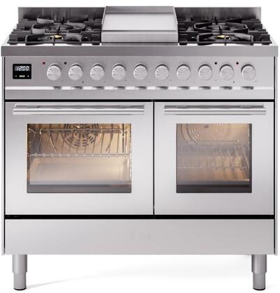 ILVE Professional Plus 40 Inch Dual Fuel Range Burner Top 6 Burners+Fry Top - UPD40FWMP