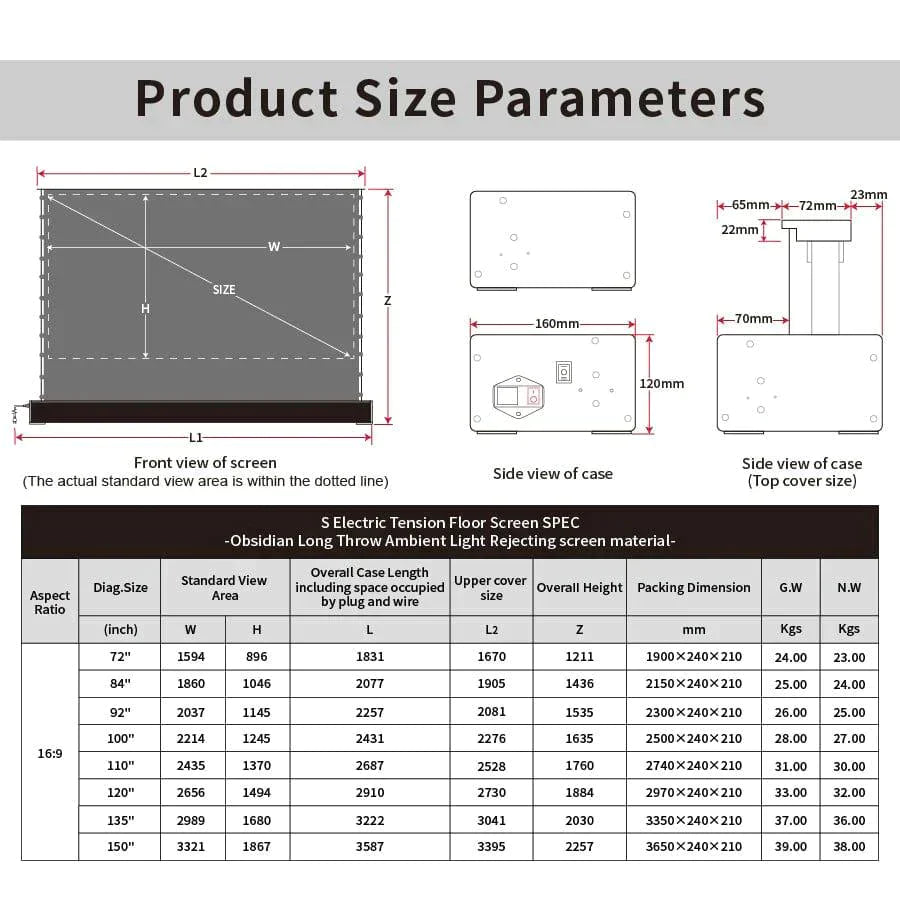 VIVIDSTORM S ALR Motorized Tension Floor Rising Obsidian Long Throw ALR Projector Screen