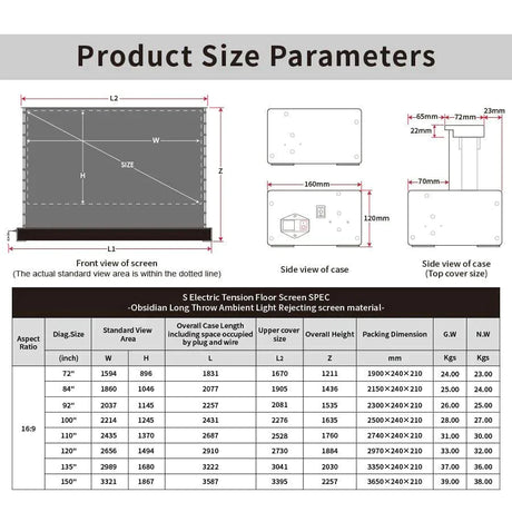 VIVIDSTORM S ALR Motorized Tension Floor Rising Obsidian Long Throw ALR Projector Screen