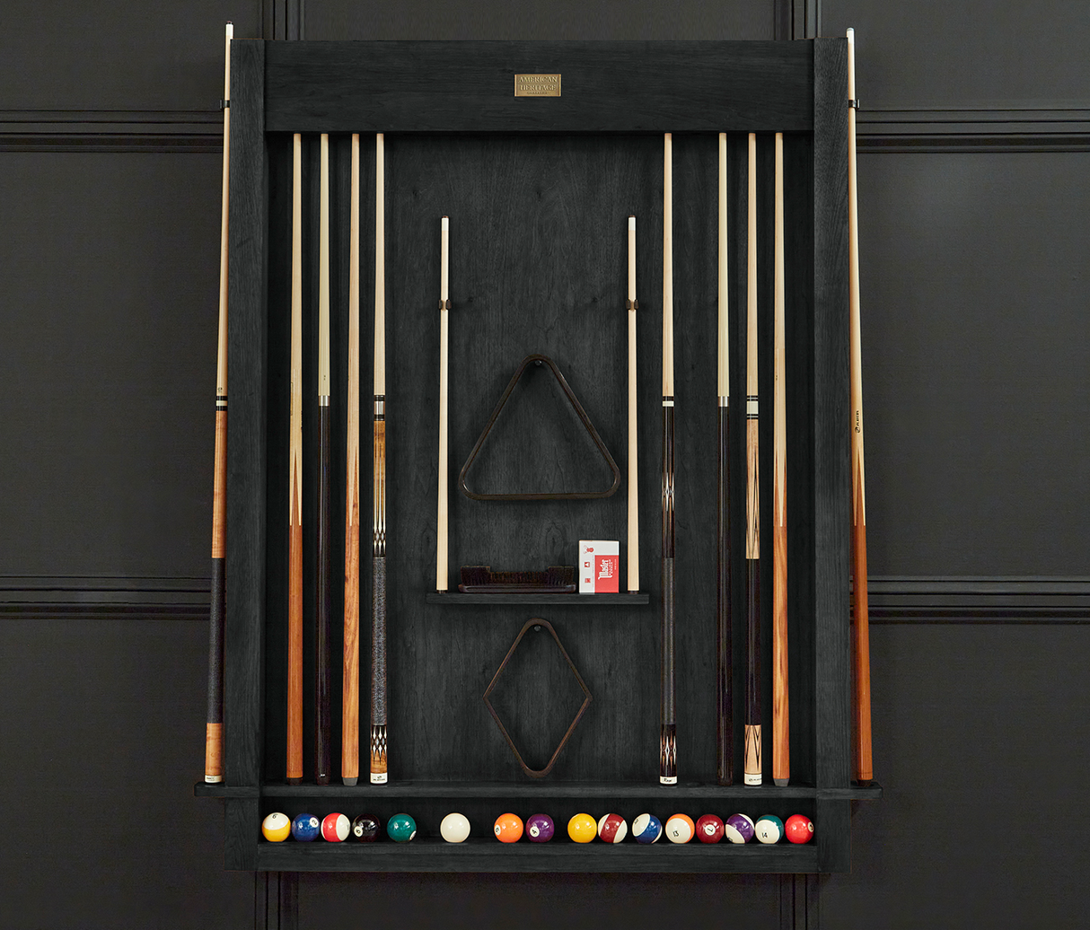 American Heritage Billiards Alta Wall Mounted Cue Rack 12 (Black Ash)