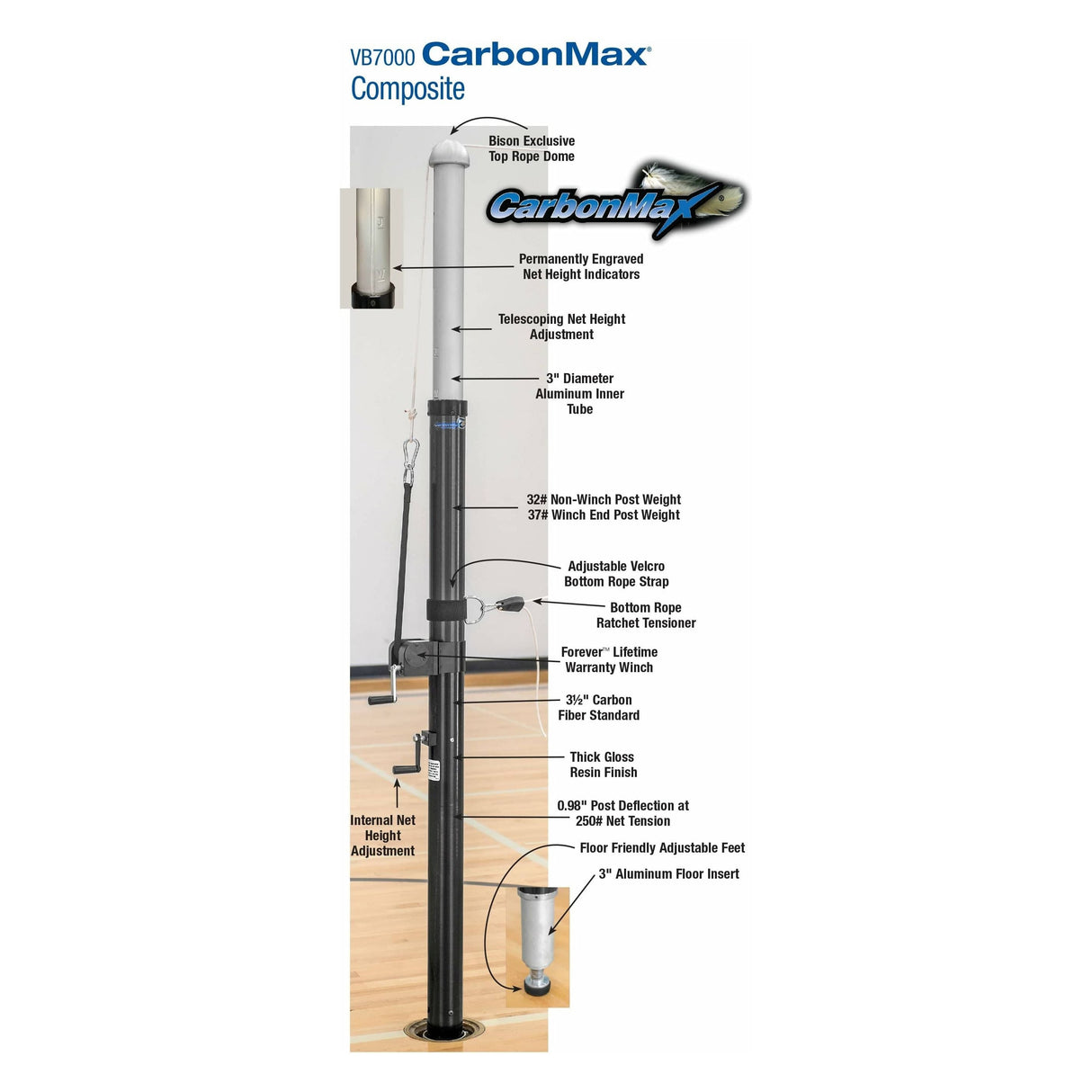 Bison 3 1/2" CarbonMax Composite Volleyball Standards VB70