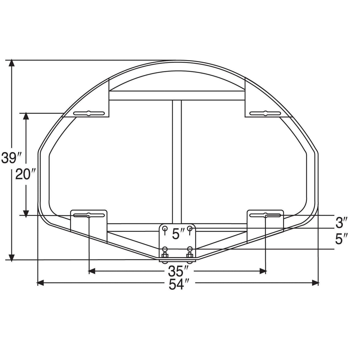 Bison 39" x 54" Extended Life Competition Fan-Shaped Glass Backboard BA44XL