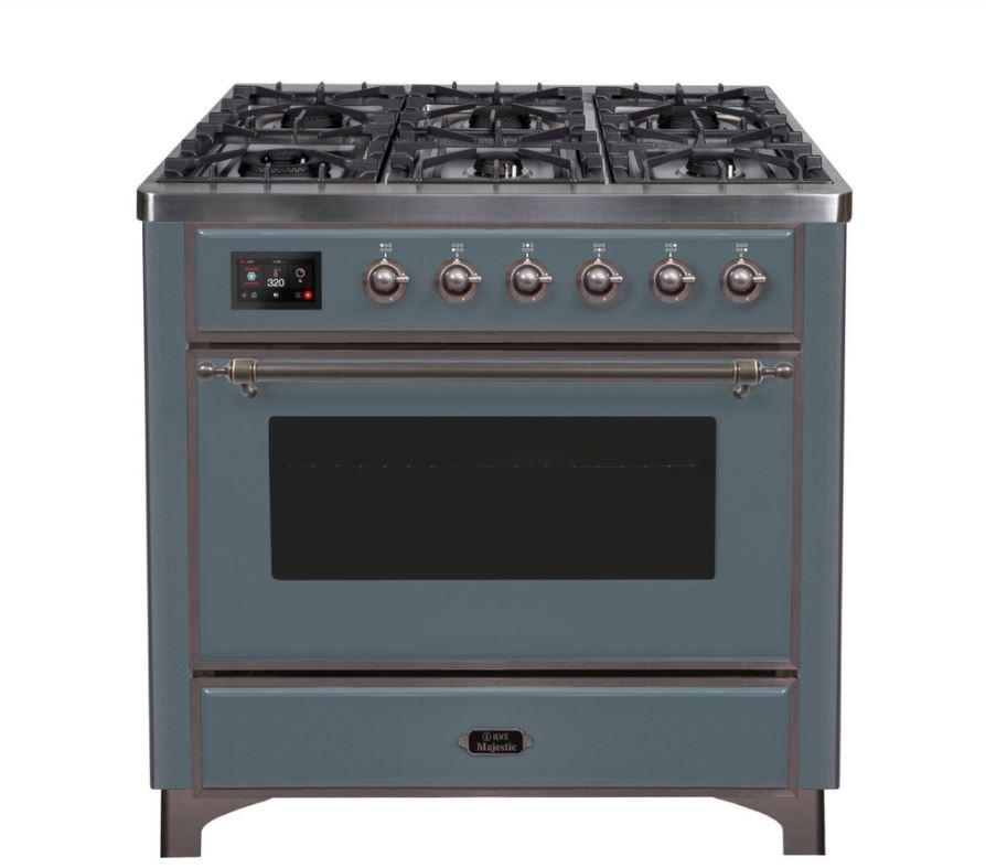 ILVE 36 Inch Majestic II Series Dual Fuel Natural Gas Range with 6 Burners and Griddle with 3.5 cu. ft. Oven Capacity TFT Oven Control Display - UM09FDNS3